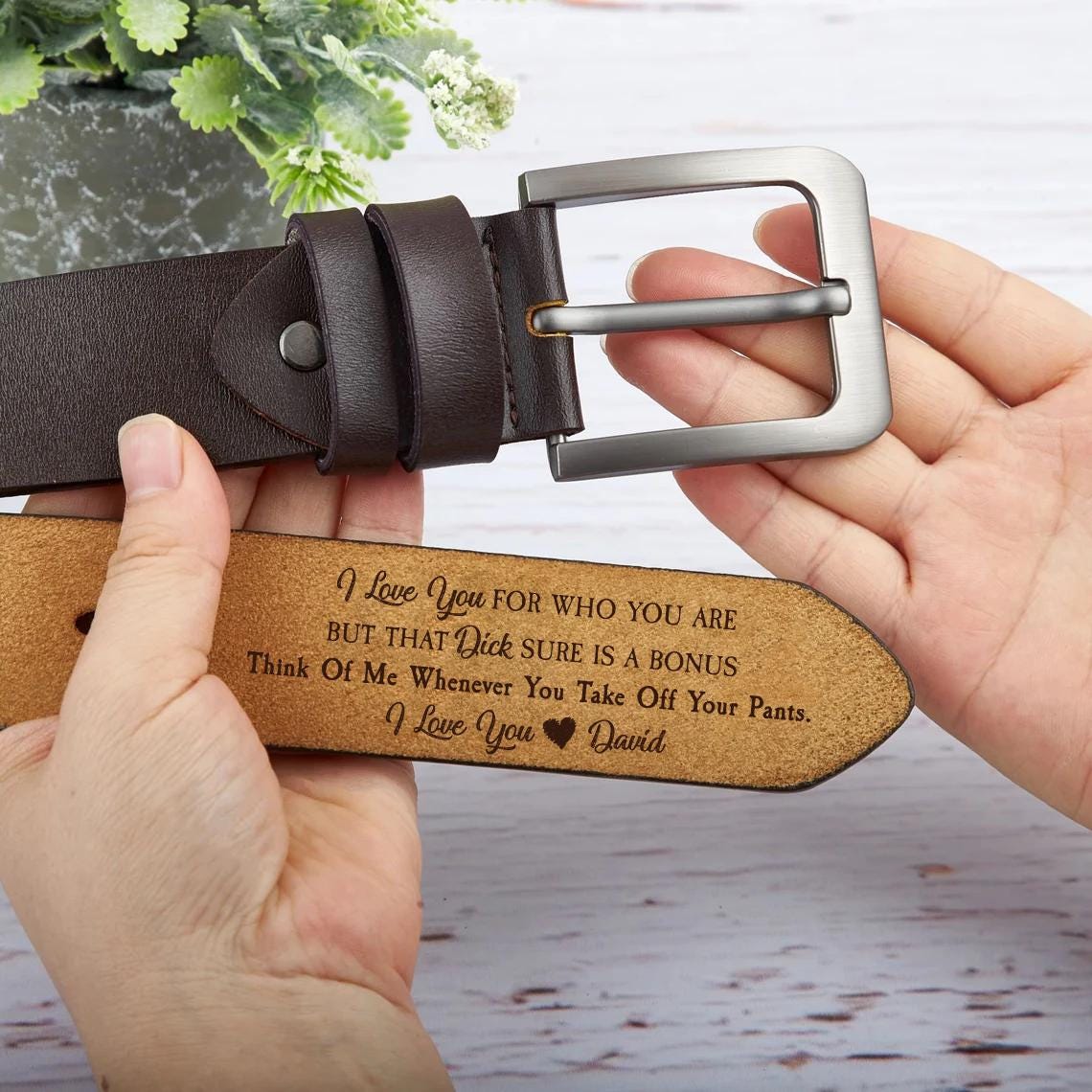 UFOORO Personalized Leather Belt For Men - Laser Engraved Buckle, Adjustable Waist 36-48, Cow Hide, Gift For Him