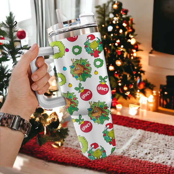 Grinch Tumbler Cup Christmas Tumbler Cup Seasonal Tumbler Cup Cold Reusable  Cup 24 Oz. 