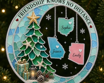 Personalized Friendship Christmas Ornament, Custom State Sister Best Friend Keepsake, Friends Long Distance Ornament, Christmas Gift For BFF
