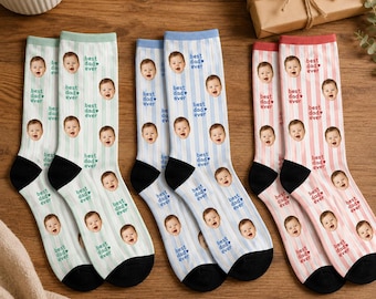 Custom Baby Photo Socks, Best Dad Ever Socks, Socks with Custom Photo and Text for Father's Day, Gift for Dad, Personalized Baby Face Socks