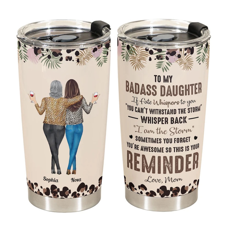 Custom To My Badass Daughter Tumbler, Personalized Funny Coffee Mug From Mom, Custom Daughter Gift Cup, Birthday Gift, Daughter Mother Mug image 2