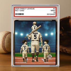 Honkbal nr. 1 vader opa man en kinderen ruilkaartstijl gepersonaliseerde acrylblokplaat, Vaderdagcadeau voor honkbal vader, echtgenoot, zoon