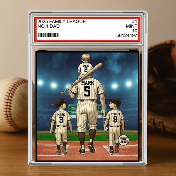 Baseball No. 1 Dad Opa Man & Kids Trading Card Style Personalisierte Acrylblock Plakette, Vatertagsgeschenk für Baseball Dad, Ehemann, Sohn
