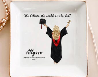Personalized Graduation Jewelry Dish, Ceramic Tray with Gold Trim, Custom Graduation Gifts for Her, Graduation Jewelry Dish, Class of 2026