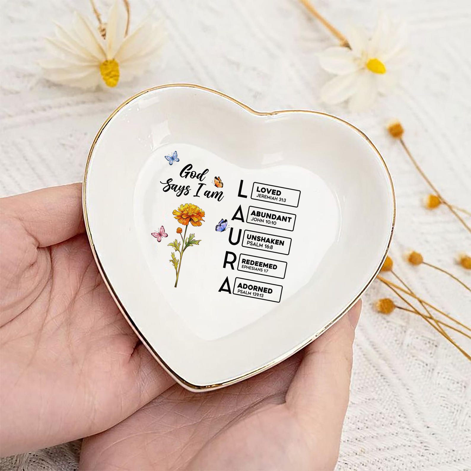 God Says I Am Name Letter in Bible Verse Jewelry Dish, Custom Scripture ...