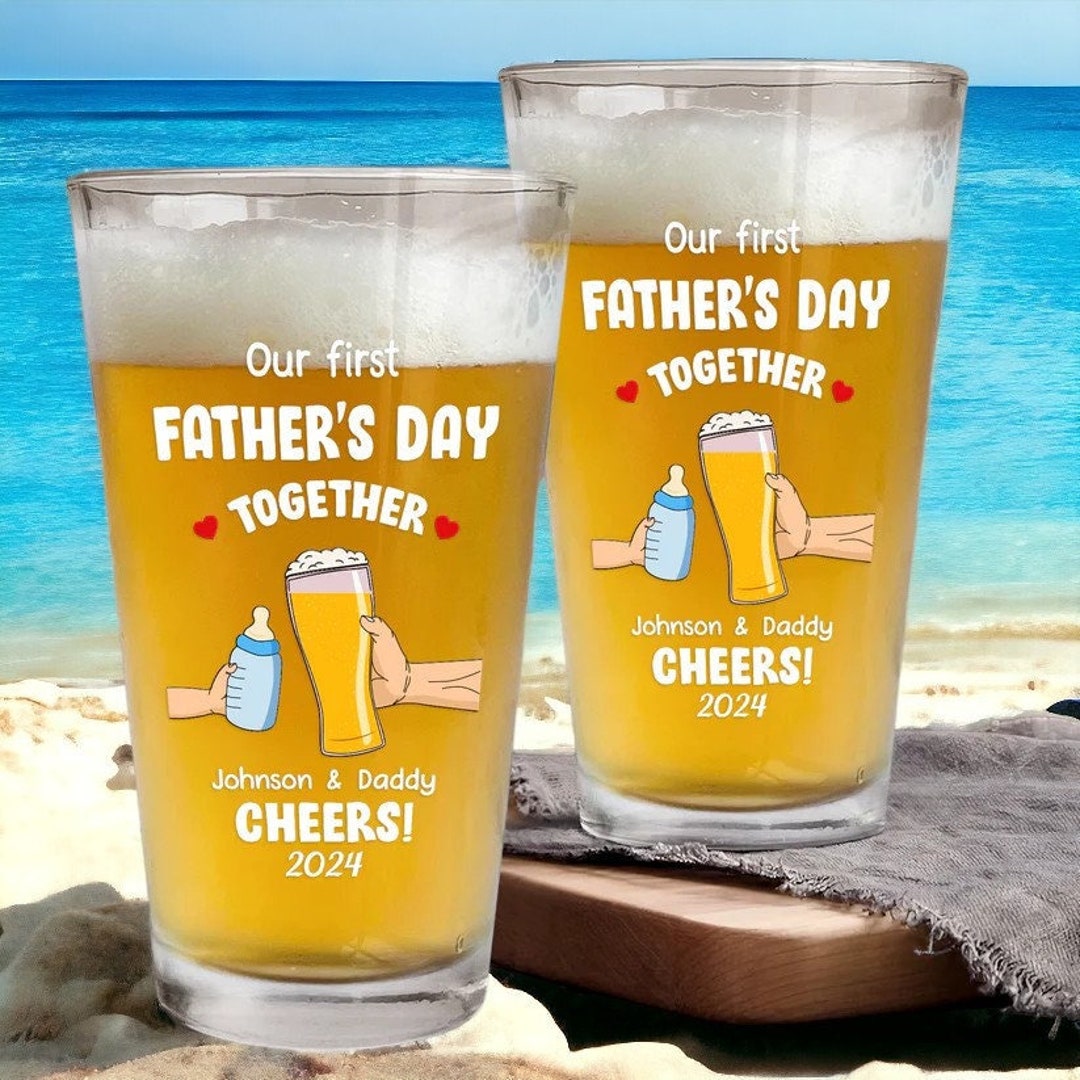 Fathers Day Gift, Personalized 16oz Print Beer Glass, Funny Present for Dad, New Dad Gift, Our