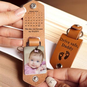Calendrier personnalisé Le jour où vous êtes devenu mon papa, porte-clé photo en cuir personnalisé, premier cadeau de fête des pères, cadeau photo de bébé personnalisé pour un nouveau papa