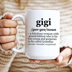 Gigi Definition Becher, Muttertagsgeschenk für Oma, Oma Geschenk, neue Oma Becher, Großmutter Kaffeebecher, lustiges Geschenk, Baby Ankündigung Becher
