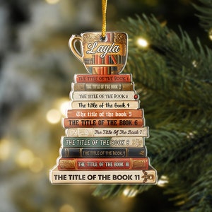Personalized Christmas Book Tree Name Ornament, Custom Bookish Ornament Book Lover Gift, Bookworm Gifts, Book Club Ornament, Librarian Gift