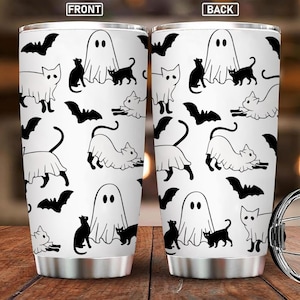 Halloween niedliche Geisterkatze, gruselige schwarze Katze Edelstahlbecher, Katzenmama Geschenk, lustiger Geisterbecher Katzenliebhaber Becher, gruselige Saison Becher