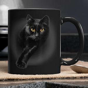 Mugs Black Cat, Black Cat Coffee Mug, Black Cat On Black Mug, Office Coffee Cup Gift, Cat Halloween, Cat Mom Cat Dad Gift, Cat Lover Gift
