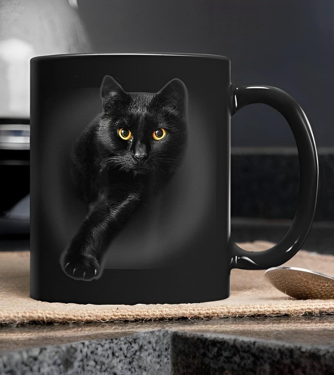 Tazza Da Caffè Con Gatto Nero, Stile Gotico E Strega, 425 Ml, Ceramica Alta Temperatura, Regalo Per Amanti Dei Gatti, Donna, Natale, Microonde E Lavastoviglie