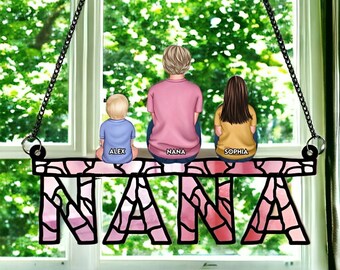 Personalisierter Fenster-Sonnenfänger, individueller Nana-Sonnenfänger, individuelles Oma-Großkind-Geschenk, Muttertagsgeschenk für Mama, Oma, Nana-Geschenk