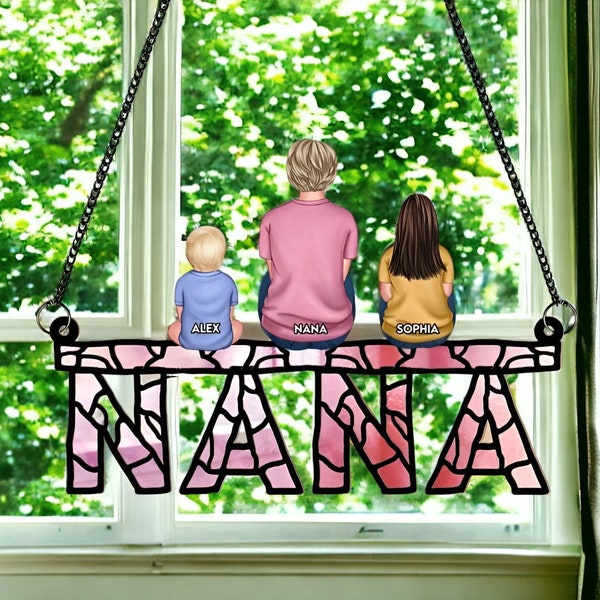 Personalized Window Hanging Suncatcher, Custom Nana Suncatcher, Custom Grandma Grandkids Gift, Mothers Day Gift for Mom, Grandma, Nana Gift