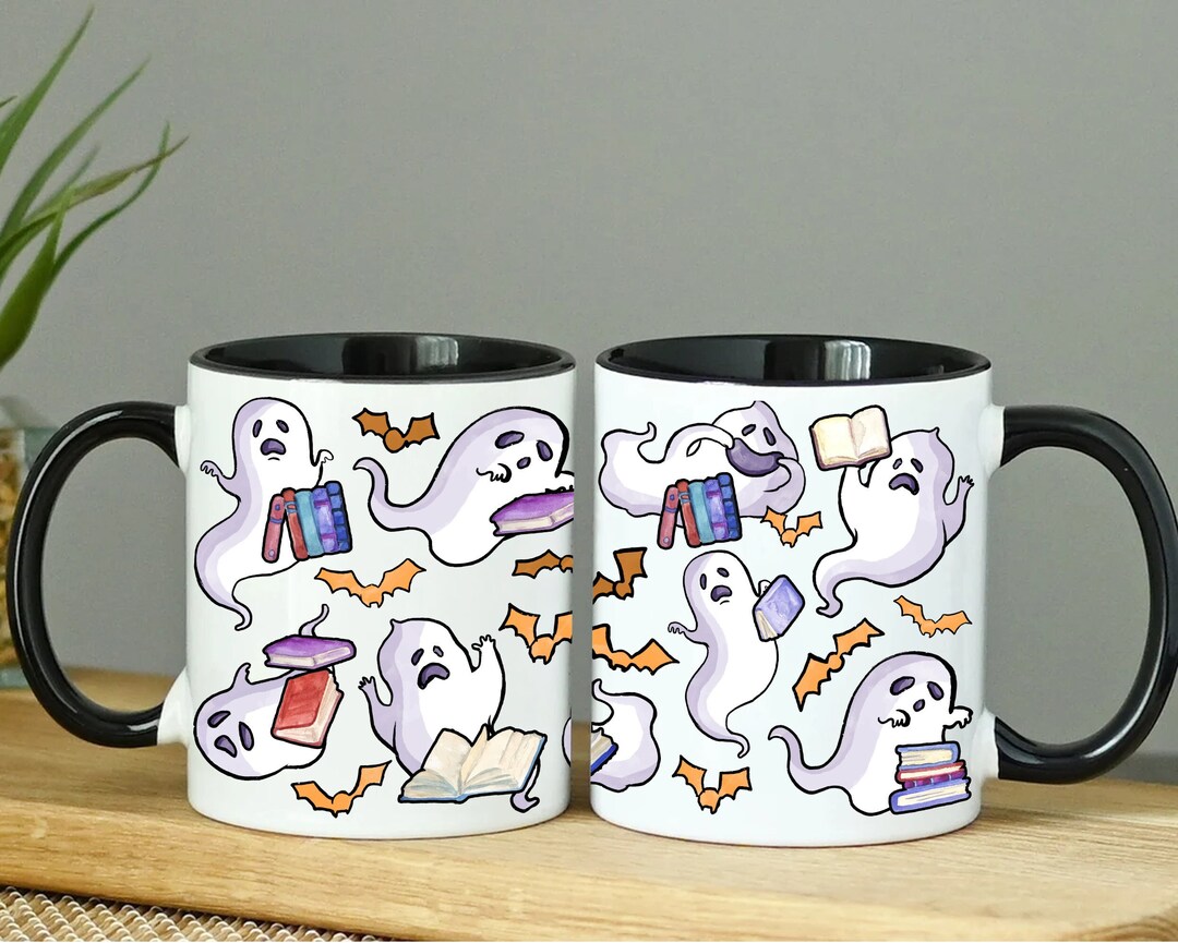 Halloween Mug, Ghost Halloween Mug, Ghost Reading Books Mug, Book Lover