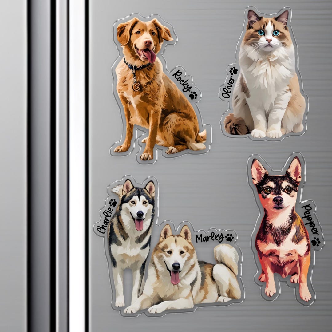 Personalized Pet Photo Magnet, Custom Dog or Cat Portrait Magnet, Gift ...