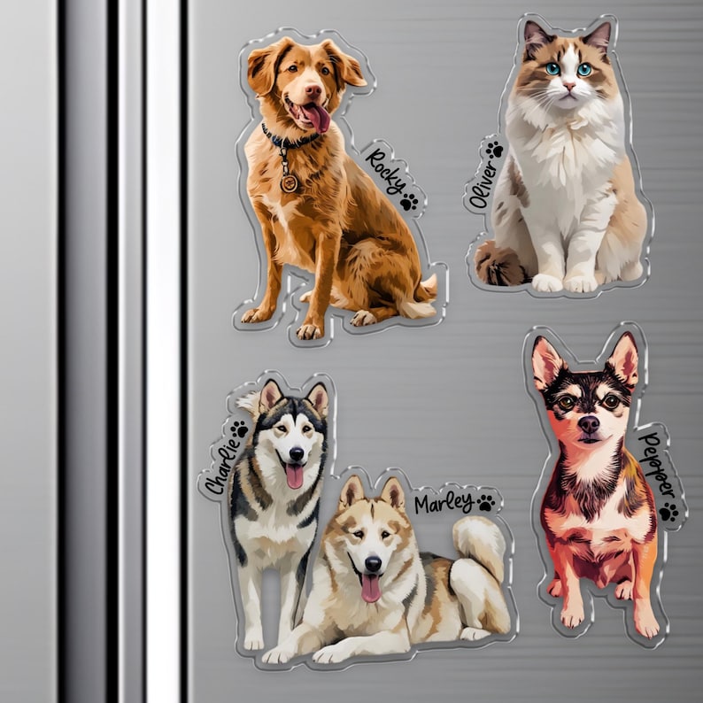 Personalized Pet Photo Magnet, Custom Dog or Cat Portrait Magnet, Gift ...