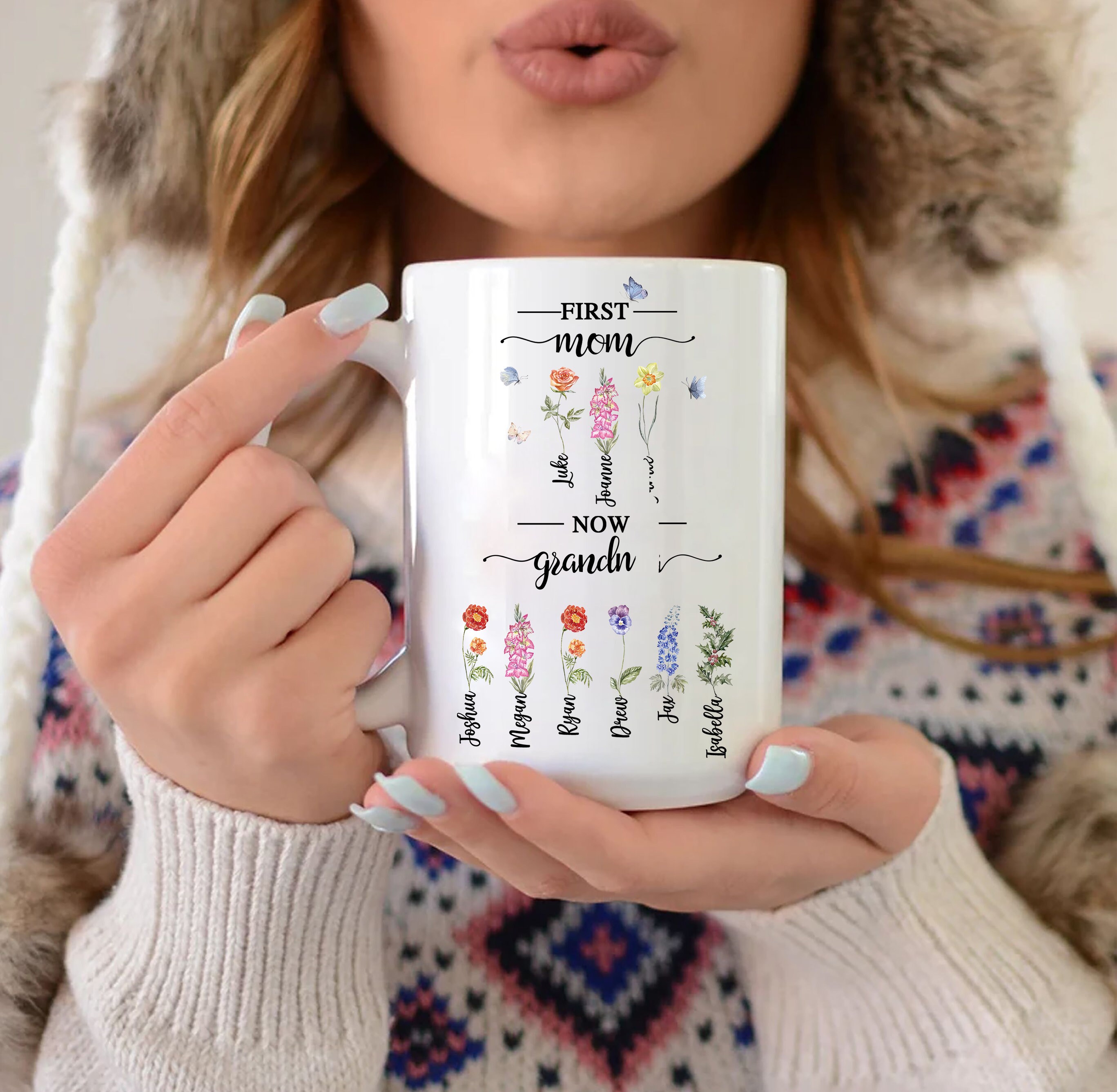 Personalized First Mom Now Grandma Mug, Grandma's Garden Birth Flower ...
