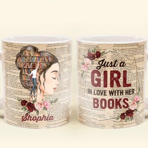 Custom Name Mug, Just A Girl Who Loves Books Coffee Mugs,  Gift For Book Lover Cups, Books Mug, Book Lady Mug, Book Mug, Librarian Mug