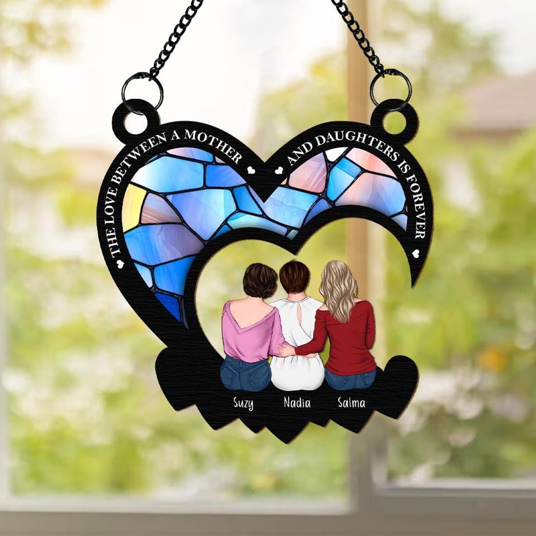 Personalized Mom and Daughter on the Moon Window Hanging Suncatcher, Mother Daughter Gift, Gift ...