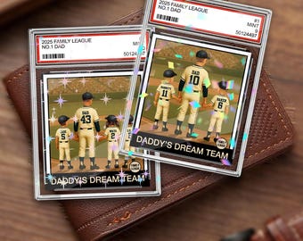 No. 1 Dad & Kids Baseball Trading Card 2D Style, Personalized Baseball Dad Hologram Card, Fathers Day Gift For Dad,Custom Figure Family Card