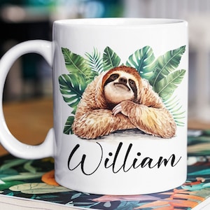 Custom Name Coffee Mug, Personalized Name Mug, Personalized Sloth Coffee Mug Custom Name, Sloth Lover Birthday Gifts for Her, Floral Mug