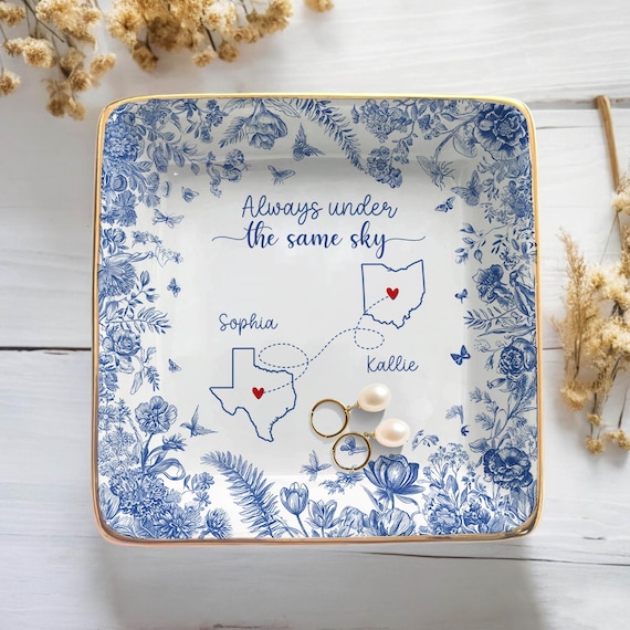 Custom Long Distance Friendship Gift, Personalized Best Friends Jewelry Dish Gifts For Best Friend Long Distance Gifts Sister Gift, BFF Gift