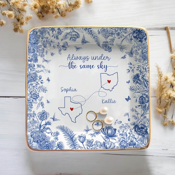 Custom Long Distance Friendship Gift, Personalized Best Friends Jewelry Dish Gifts For Best Friend Long Distance Gifts Sister Gift, BFF Gift