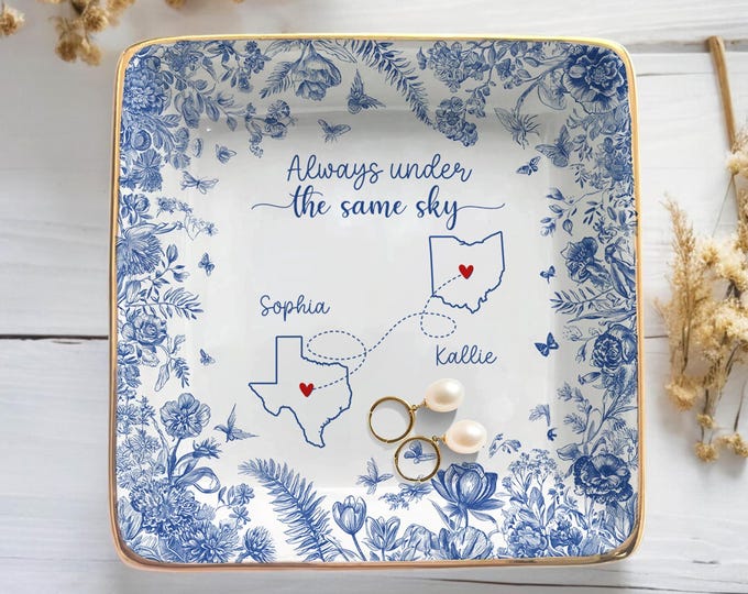 Custom Long Distance Friendship Gift, Personalized Best Friends Jewelry Dish Gifts For Best Friend Long Distance Gifts Sister Gift, BFF Gift
