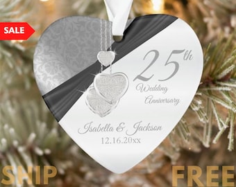 25th Anniversary Gift, 25th Anniversary Ornament with Name & Date, Silver Anniversary, Anniversary Gift, 25th Wedding Anniversary