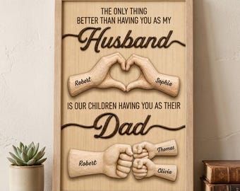 Gepersonaliseerde houten plaquette vader, aangepaste kindernaam houten bord, houten bord vuist hobbel echtgenoot, vaderdagcadeau voor papa, echtgenoot, hem