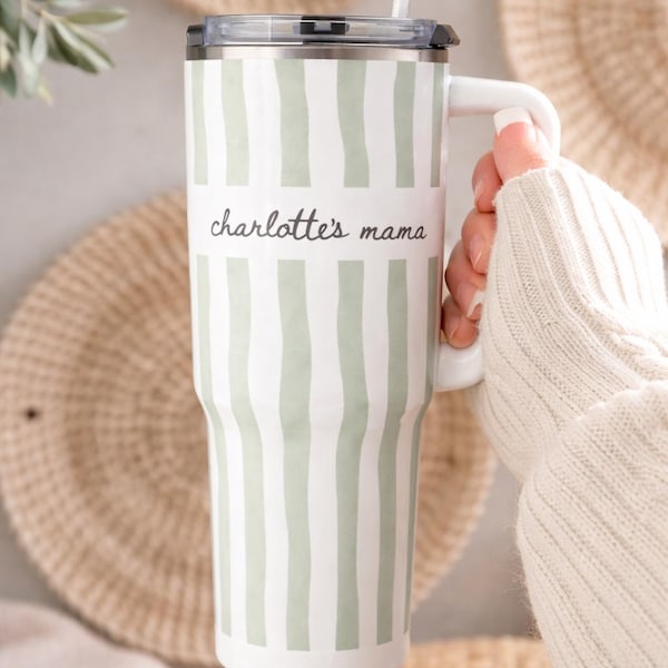 New Mom Tumbler: Custom Striped 40oz Tumbler, First Time Mom Gift, New Parent Gift, Mother's Gift, Future Mom Gift, New Baby Gift for Mom
