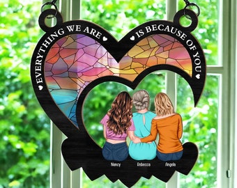 Personalized Window Hanging Suncatcher, Custom Mom  Daughter, Mothers Day Gift for Mom, Grandma, Nana Gift, Stain Glass Mom Acrylic Ornament