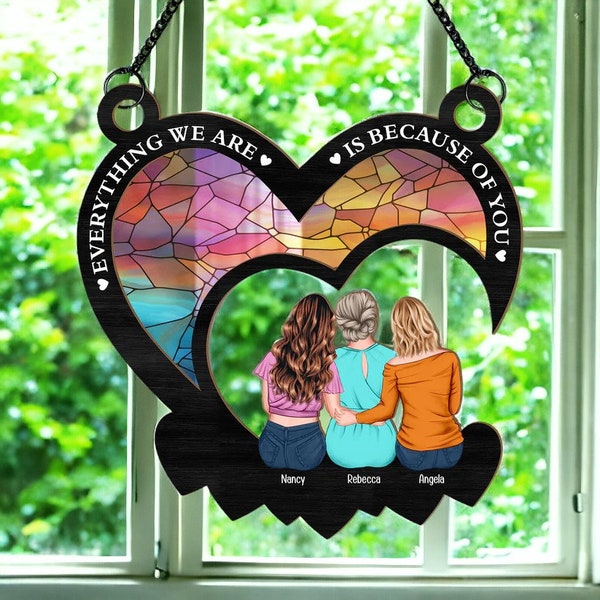 Personalized Window Hanging Suncatcher, Custom Mom  Daughter, Mothers Day Gift for Mom, Grandma, Nana Gift, Stain Glass Mom Acrylic Ornament
