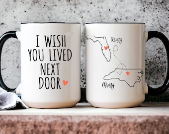 Aangepaste koffiemok, I Wish You Lived Next Door, gepersonaliseerd lange afstand staat tot staat cadeau, aangepaste bestie cadeau, weggaan cadeau voor BFF