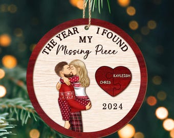 You're My Missing Piece Couple Hugging Kissing Christmas