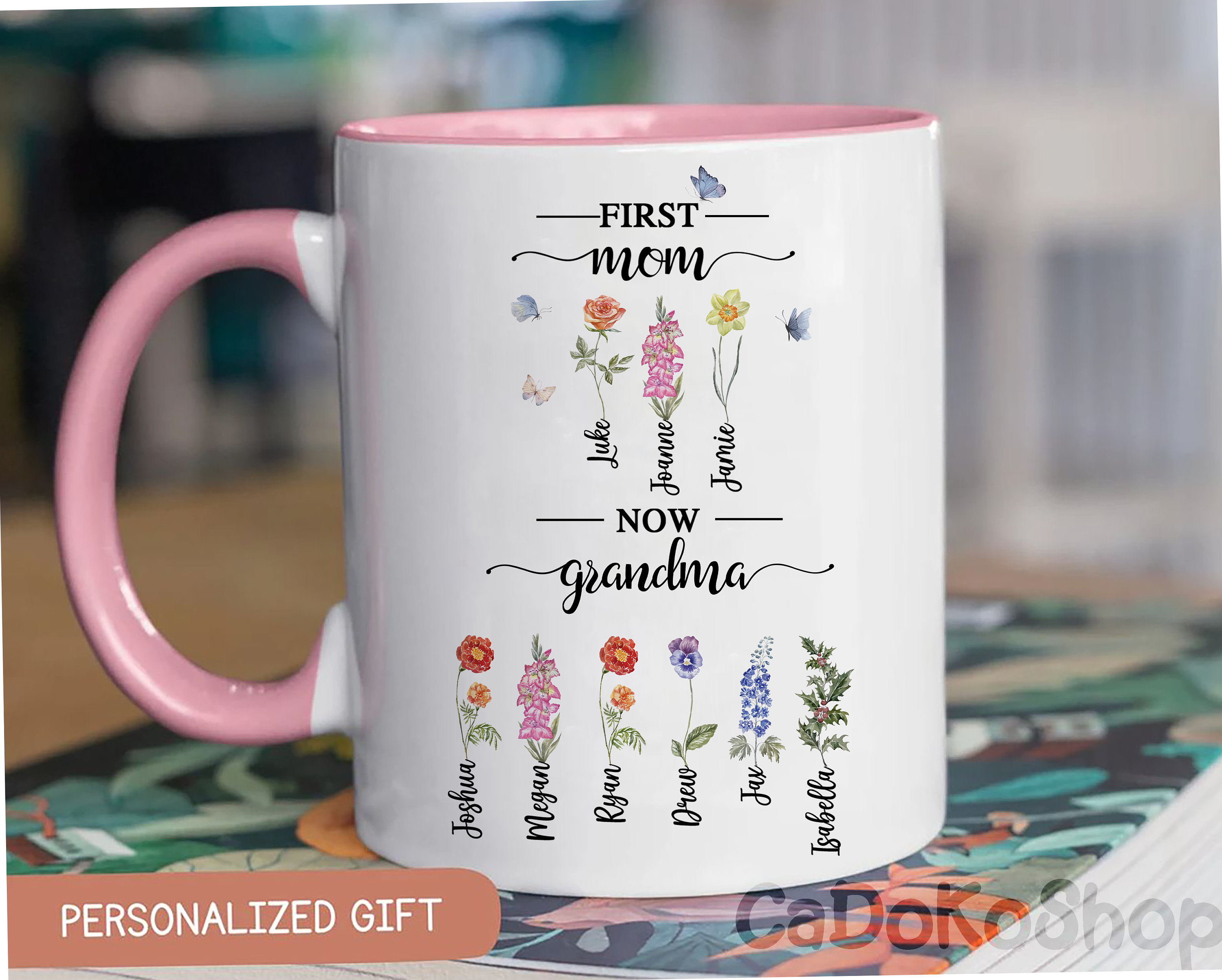 Personalized First Mom Now Grandma Mug, Grandma's Garden Birth Flower ...