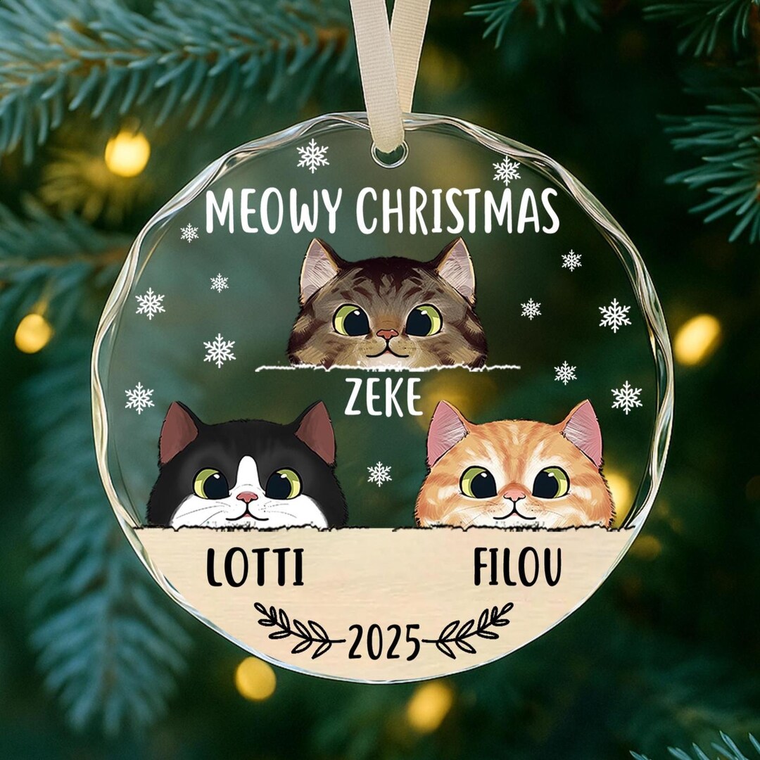 Meowy Christmas Cat Ornament 2025, Custom Pet Ornament With Names, Cat ...