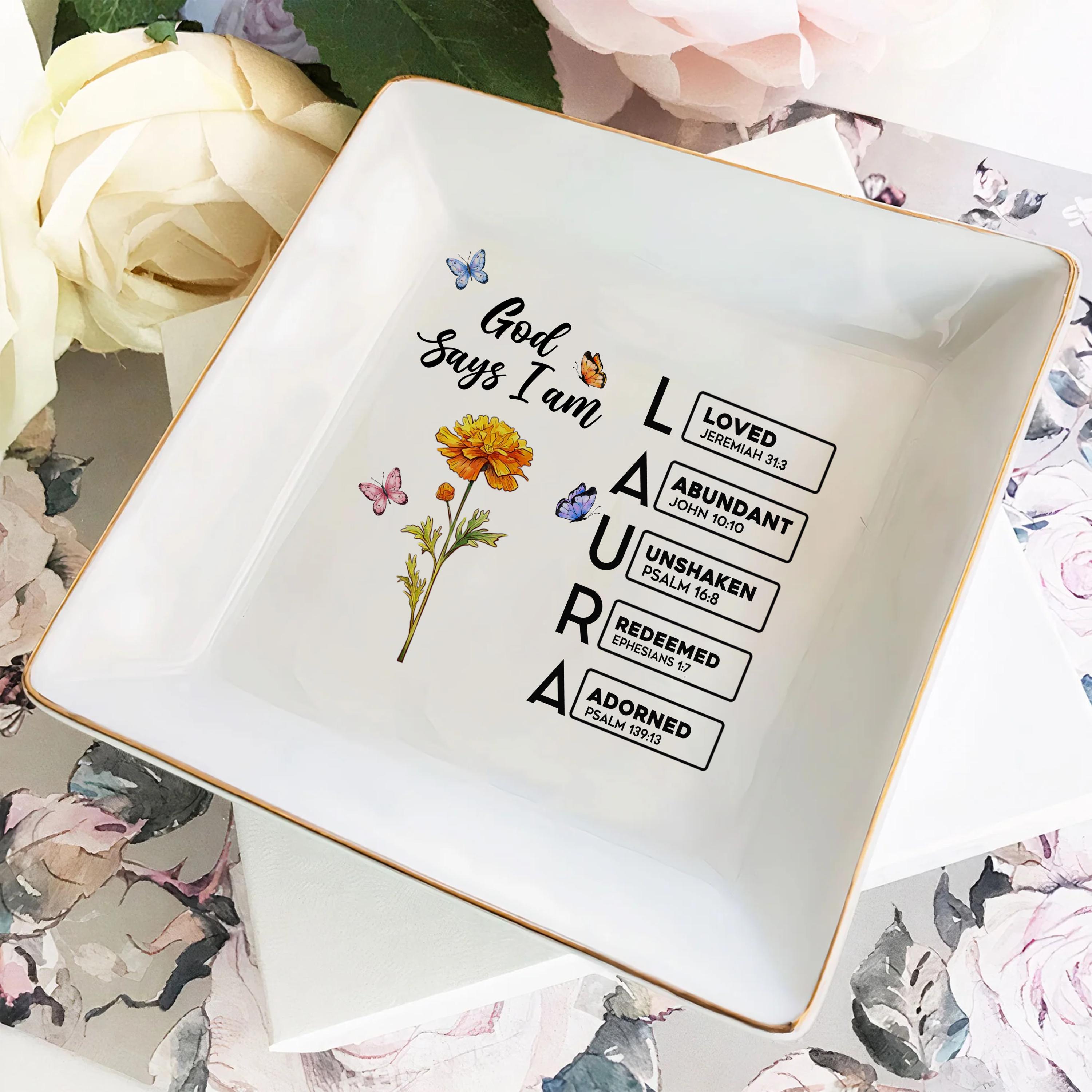 God Says I Am Name Letter in Bible Verse Jewelry Dish, Custom Scripture ...