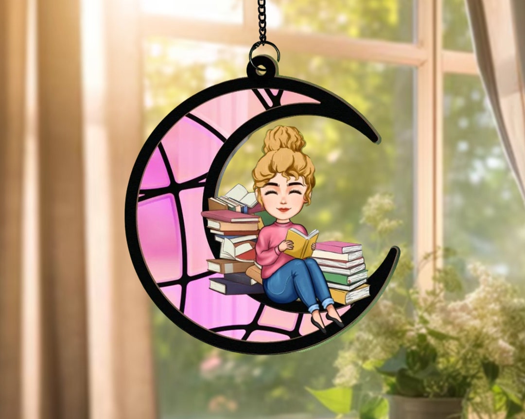 Bookworm Window Display Personalized Reading Book Window Hanging, Custom Bookish Ornament, Book ...