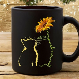 To My Daughter, Black Cat Mug, Sunflower Coffee Mug, Sunflower Gift, You Are My Sunshine, Granddaughter Gift, Cat Lover Gift, Cat Mom Gift image 1