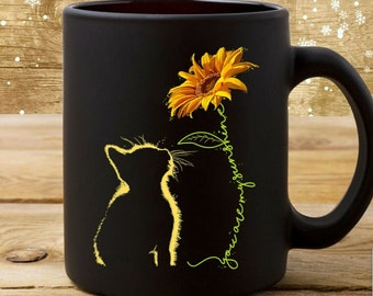 To My Daughter, Black Cat Mug, Sunflower Coffee Mug, Sunflower Gift, You Are My Sunshine, Granddaughter Gift, Cat Lover Gift, Cat Mom Gift