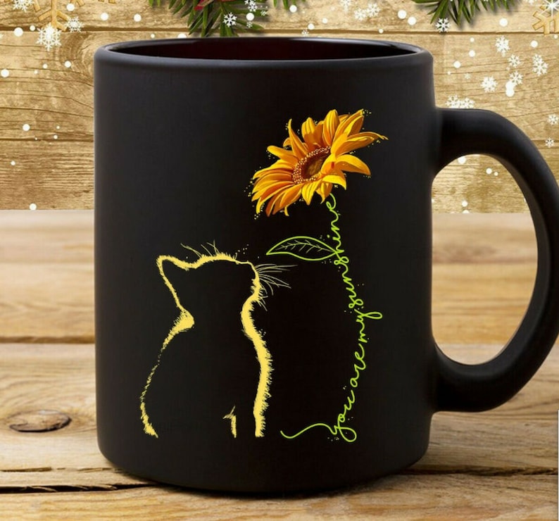 To My Daughter, Black Cat Mug, Sunflower Coffee Mug, Sunflower Gift, You Are My Sunshine, Granddaughter Gift, Cat Lover Gift, Cat Mom Gift image 1