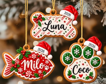 Personalized Dog Christmas Ornament, Custom Pet Name Paw Print Gingerbread Ornament, Dogs Lover Gift, Pet Bone Ornament, New Puppy Gift 2026