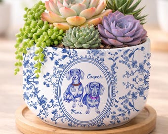 Personalized Pet Memorial Planter, Toile De Jouy Pet Photo Plant Pot, Custom Dog Loss Remembrance Gift, Pet Loss Gift, Pet Succulent Planter