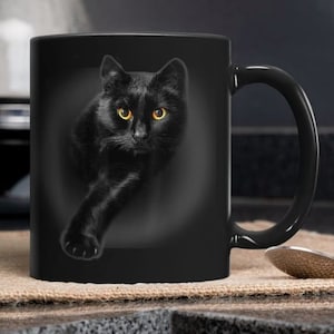 Mugs Black Cat, Black Cat Coffee Mug, Black Cat On Black Mug, Office Coffee Tumbler Gift, latte mug, gifts for her, love cat gift, mugs cat