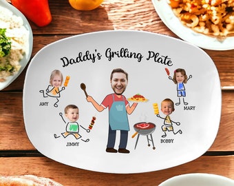 Fathers Day Gift For Dad From Kids, Daddy Grilling Platter, Funny Dad Gift, Personalized Platter With Photo & Name, Papa Platter Gifts - 11