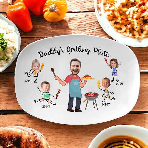 Vaderdagcadeau voor vader van kinderen, grillplaat papa, grappig cadeau papa, gepersonaliseerde schotel met foto en naam, cadeaus papaschotel - 11