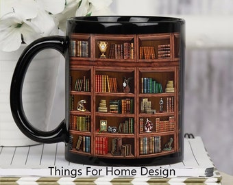 Library Book Shelf Mugs, Book Lover, Library Gift, Librarian Mug, Classics Book Shelf Mug, mug book,personalized gifts, funy mug,  latte mug