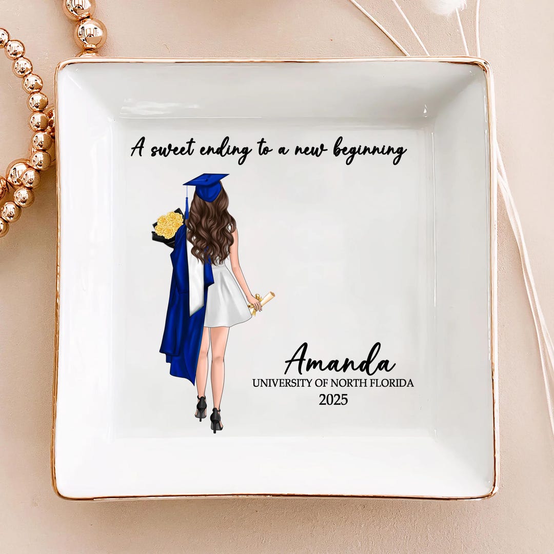 Personalized Graduation Jewelry Dish, Ceramic Tray With Gold Trim ...